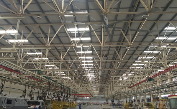 车间广州大型吊扇和工业排风扇有什么区别？的图片